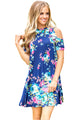 Sexy Ruffled Cold Shoulder Blue Floral Dress