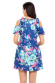 Sexy Ruffled Cold Shoulder Blue Floral Dress