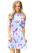 Sexy Ruffled Cold Shoulder Light Blue Floral Dress