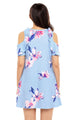Sexy Ruffled Cold Shoulder Light Blue Floral Dress