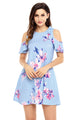 Sexy Ruffled Cold Shoulder Light Blue Floral Dress