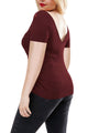 Sexy Rufous Off Shoulder V Lace Neckline Spliced Short Sleeve Top