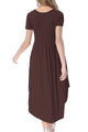 Sexy Rufous Short Sleeve High Low Pleated Casual Swing Dress