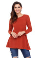 Sexy Rust Red Button Side Long Sleeve Swingy Tunic