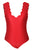Sexy Scalloped V Neck Red One Piece Swimsuit