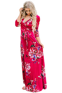 Sexy Scarlet Floral Print Wrapped Long Boho Dress