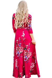 Sexy Scarlet Floral Print Wrapped Long Boho Dress