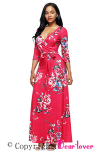 Sexy Scarlet Floral Print Wrapped Long Boho Dress