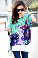 Sexy Scoop Neck Flower Butterfly Chiffon Blouse