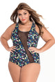 Sexy Sheer Mesh Accent Floral Print Plus One-piece Swimwear