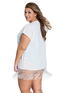 Sexy Short Kimono Sleeve Crochet Fringe Beach Kaftan