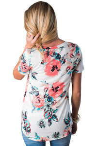 Sexy Short Sleeve Round Neck Floral Printed Womens T-shirt