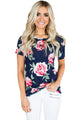Sexy Short Sleeve Round Neck Full-blown Floral Printed T-shirt
