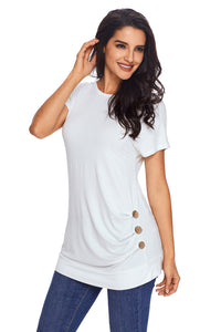Sexy Side Button Detail White Short Sleeve Shirt