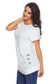 Sexy Side Button Detail White Short Sleeve Shirt