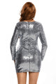 Sexy Silver Ruched Sequin Long Sleeve Nightclub Dress