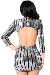 Sexy Silver Sequins Hollow-out Club Dress