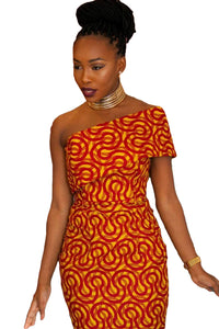 Sexy Single Shoulder Mermaid Hem Africa Print Dress