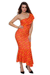Sexy Single Shoulder Mermaid Hem Africa Print Dress