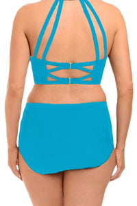 Sexy Sky Blue Patterned Mesh Insert Plus Size Swimwear