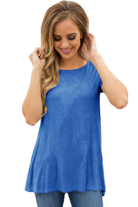 Sexy Slate Blue Twist Cutout Back Casual Womens T-shirt