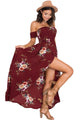 Sexy Smoked Off Shoulder Burgundy Floral Maxi Dress