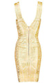 Sexy Snake Woodgrain Foil Print Bandage Dress in Gold