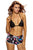Sexy Solid Black Halter Bikini Floral Boardshort Swimsuit