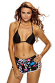 Sexy Solid Black Halter Bikini Floral Boardshort Swimsuit