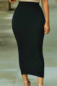 Sexy Solid Black High-waisted Bodycon Maxi Skirt