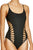 Sexy Solid Black Strappy Cutout One Piece Swimsuit