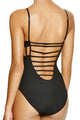 Sexy Solid Black Strappy Cutout One Piece Swimsuit