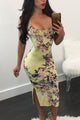 Sexy Spaghetti Strap Lace Up Back Yellow Floral Dress