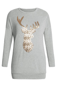 Sexy Sparkling Gold Sequin Reindeer Grey Christmas Top