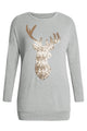 Sexy Sparkling Gold Sequin Reindeer Grey Christmas Top