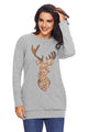 Sexy Sparkling Gold Sequin Reindeer Grey Christmas Top