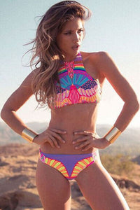 Sexy Sporty Tribal Print High Neck Swimsuit