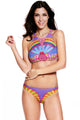 Sexy Sporty Tribal Print High Neck Swimsuit