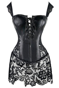 Sexy Steampunk Gothic Faux Leather Lace up Front Plus Bustier Corset