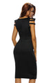 Sexy Strappy Cap Sleeves Jewel Accent Black Midi Dress
