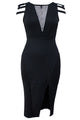 Sexy Strappy Cap Sleeves Jewel Accent Black Midi Dress