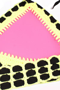 Sexy Strappy Halter Crochet Trimmed Pink Neoprene Swimsuit