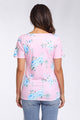 Sexy Strappy Neck Detail Pink Floral Short Sleeve T-shirt