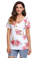 Sexy Strappy Neck Detail White Floral Short Sleeve T-shirt