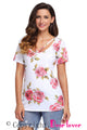 Sexy Strappy Neck Detail White Floral Short Sleeve T-shirt