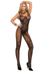 Sexy Strappy Shoulders Floral Motif Mesh Body Stockings
