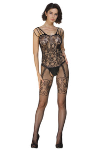 Sexy Strappy Shoulders Floral Motif Mesh Body Stockings
