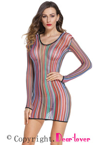 Sexy Stripe Fishnet Chemise Dress