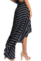 Sexy Stripe Print Asymmetrical Wrapped Black Maxi Skirt