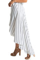 Sexy Stripe Print Asymmetrical Wrapped White Maxi Skirt